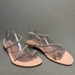 Cornetti Women's Nude Rhinestone Studded Strap Flat Sandals EU 41 / 10.5-11US
